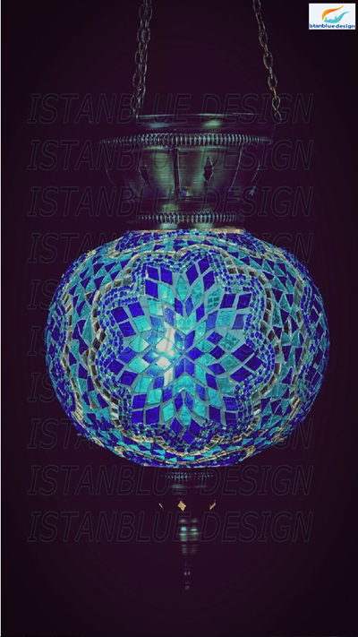 10 inch Large Turkish Moroccan Hanging Glass Mosaic Lamp Lighting