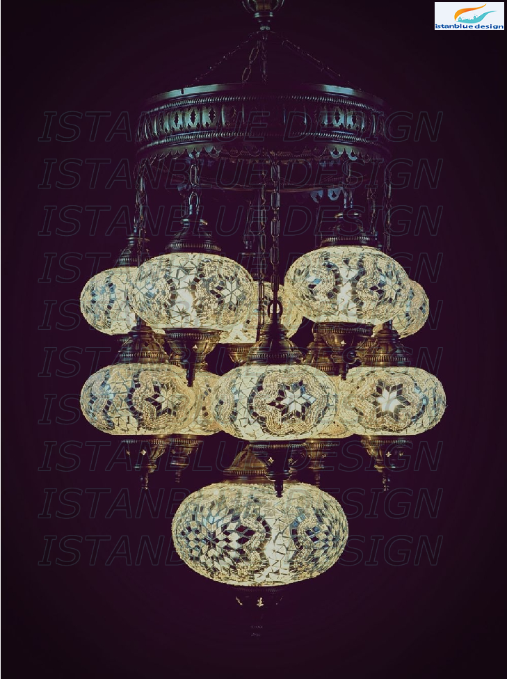 Turkish Handmade Mosaic 11 Globe Chandelier - Kar