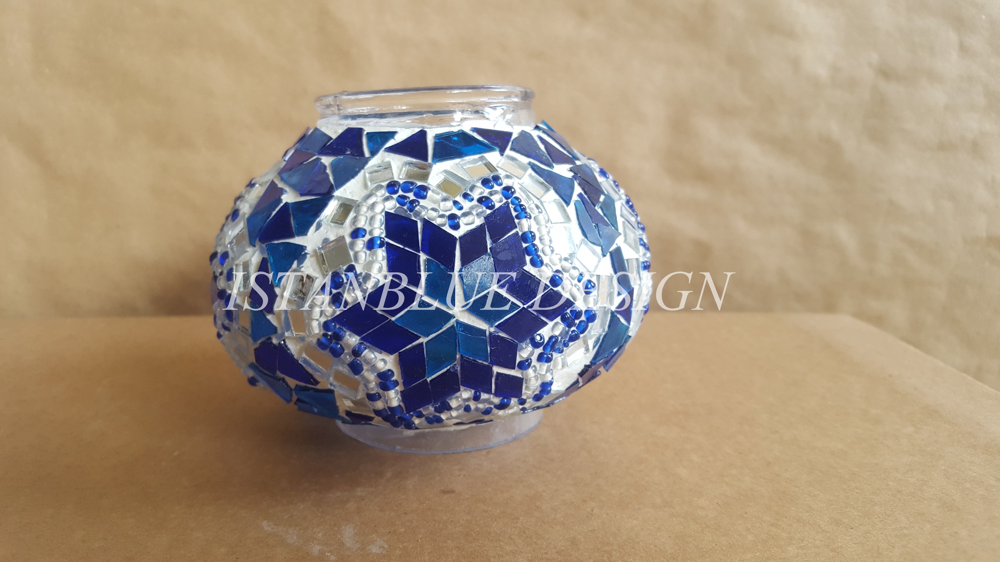 Turkish Handmade Mosaic 4 Globe Sultan Chandelier - Mavi