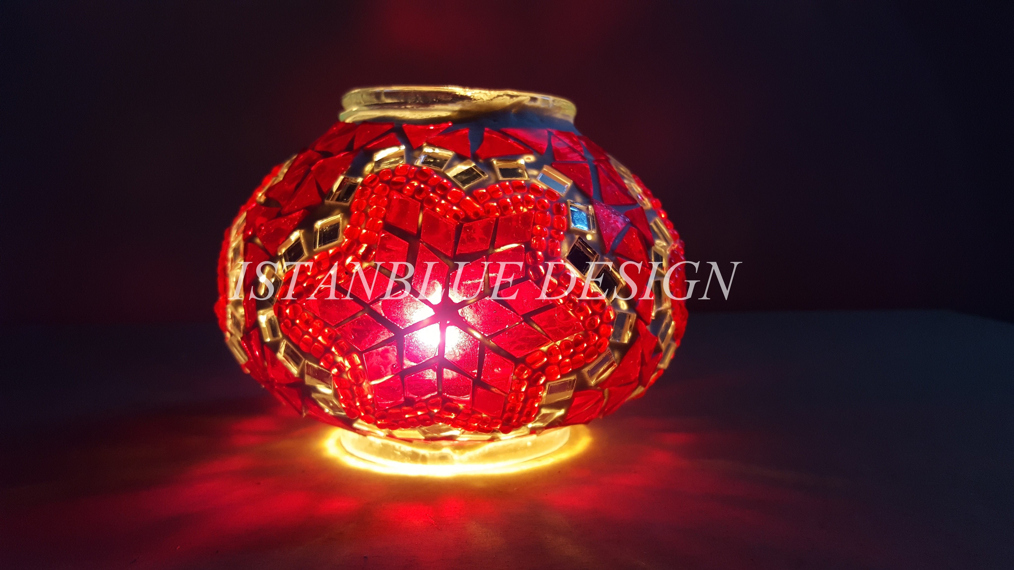 Turkish Handmade Mosaic 16 Globe Sultan Chandelier- Garnet