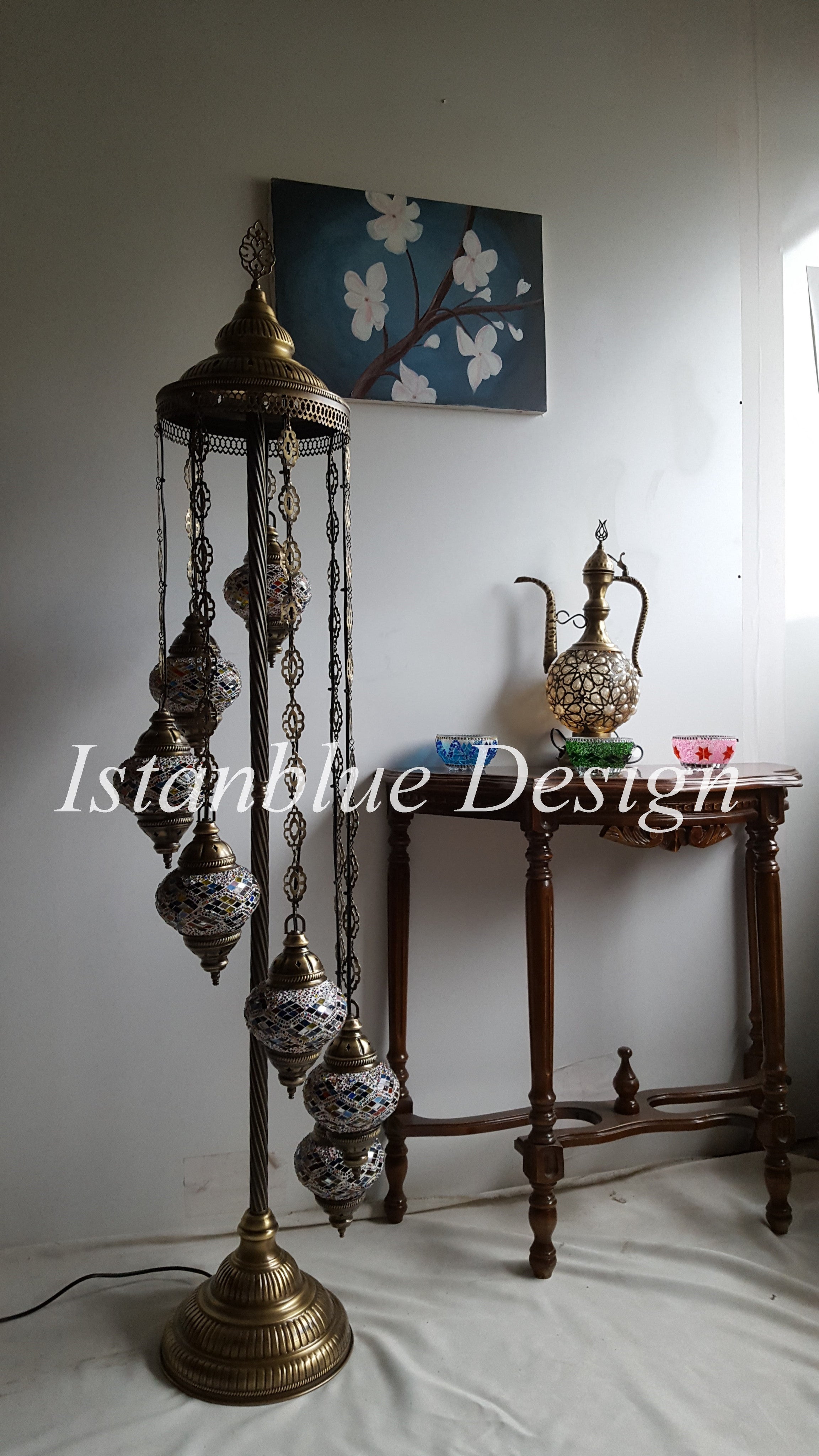Turkish Handmade Mosaic 9 Globe Floor Lamp - medium globes