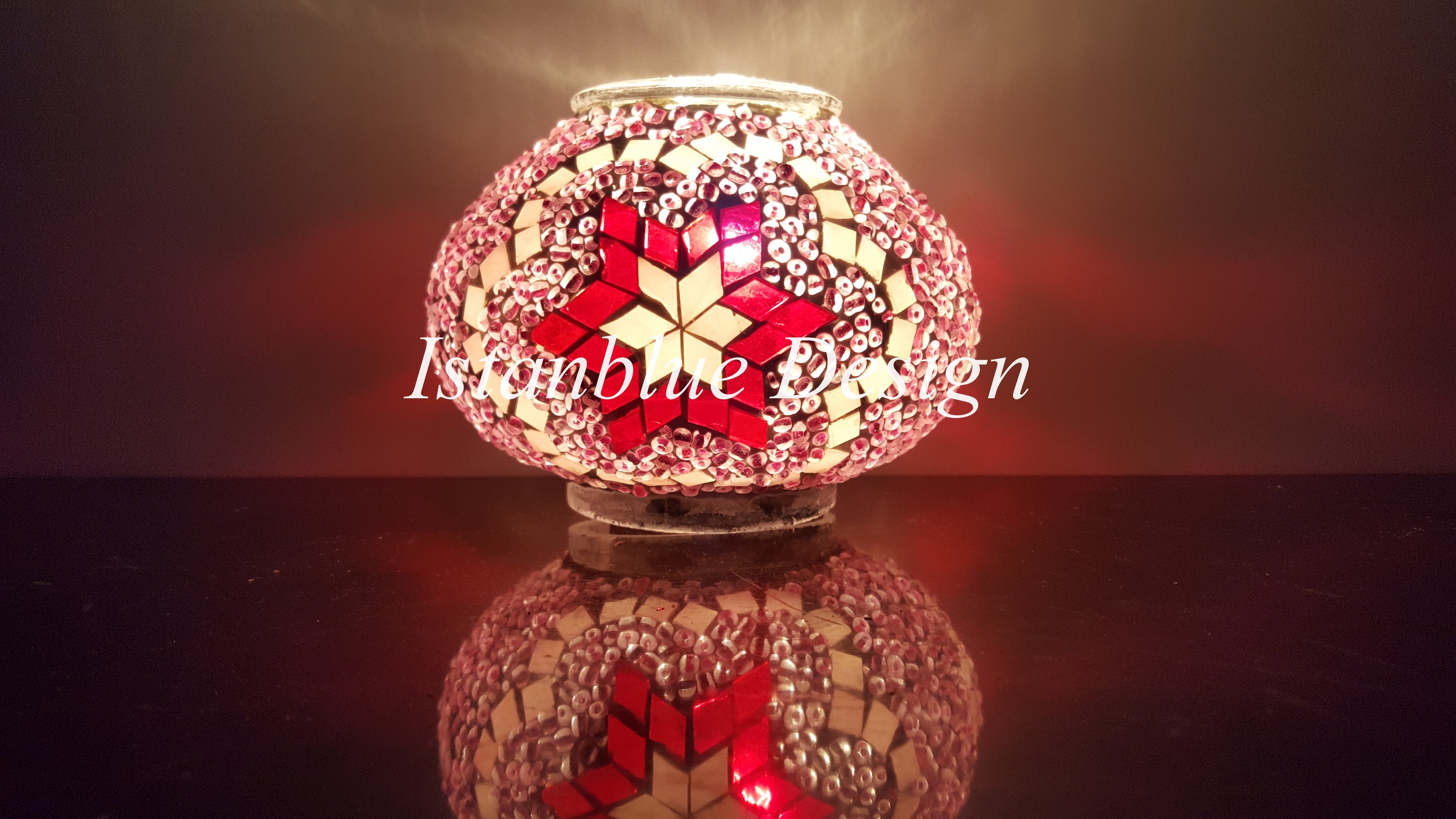 Turkish Handmade Mosaic 4 Globe Chandelier - Pembe