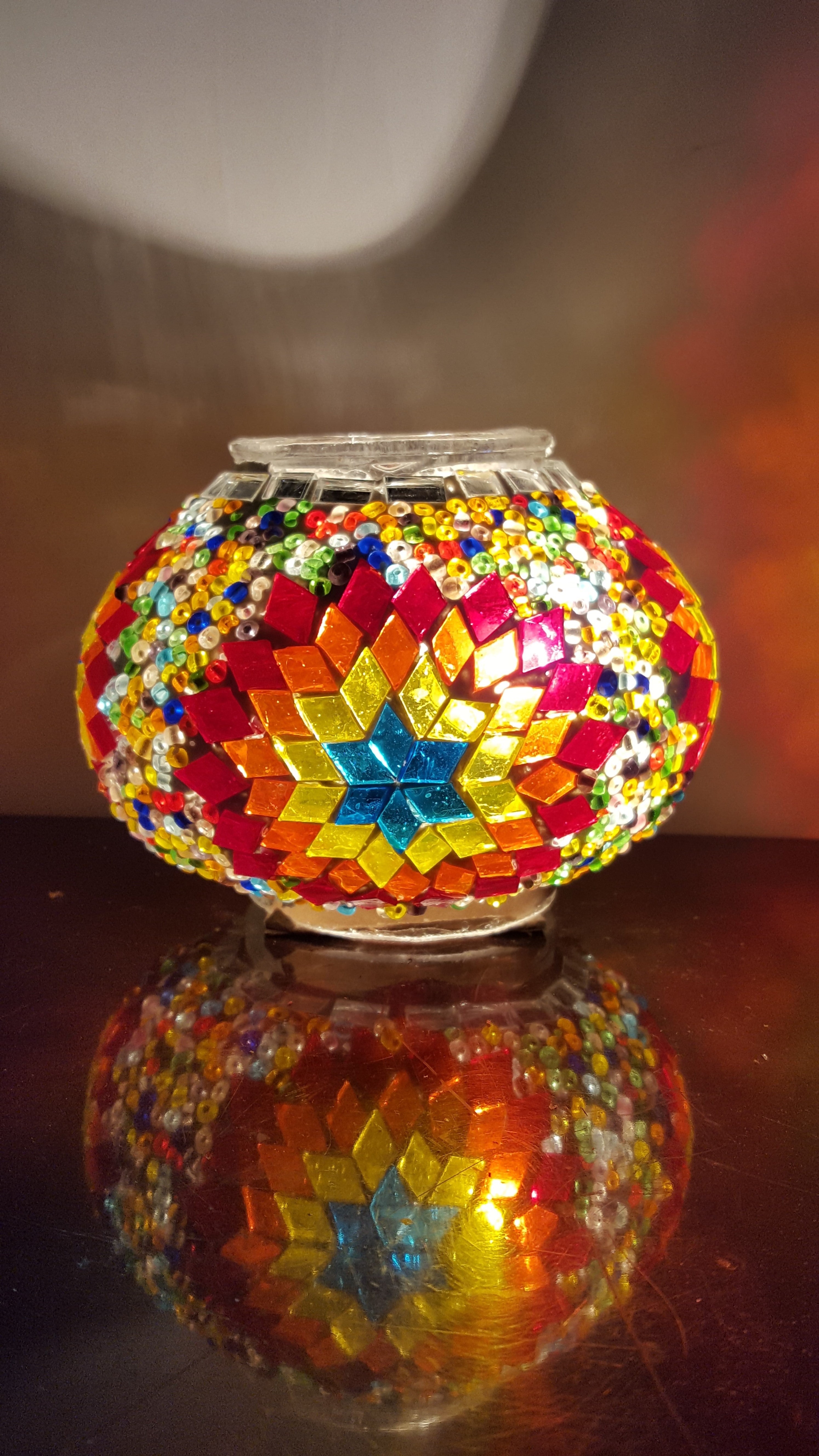 Turkish Mosaic 5 Globe Sultan Chandelier - Fire flower