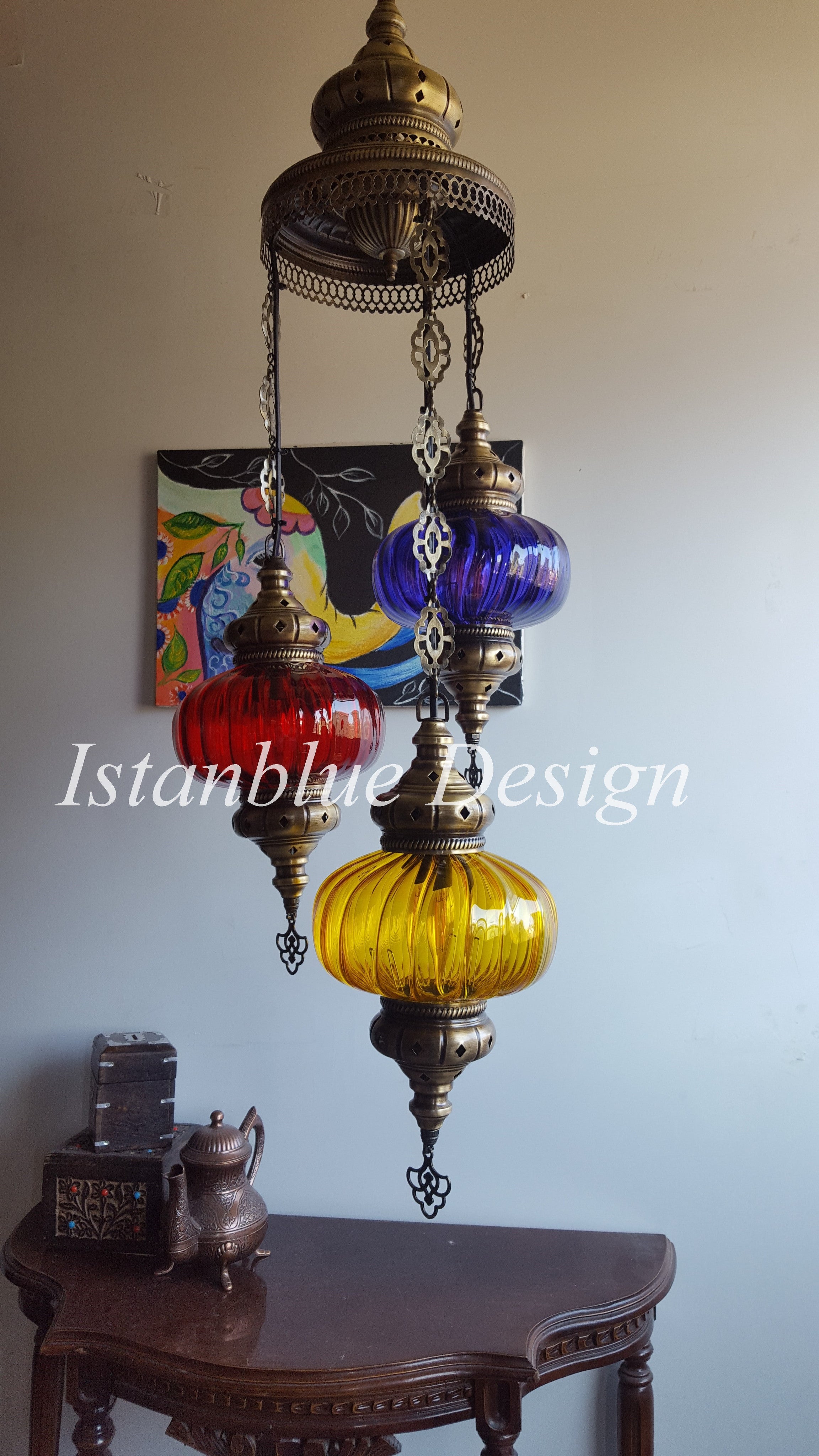 Ottoman Ribbed Globe Turkish Lazer Cut Chandelier 3 Globe