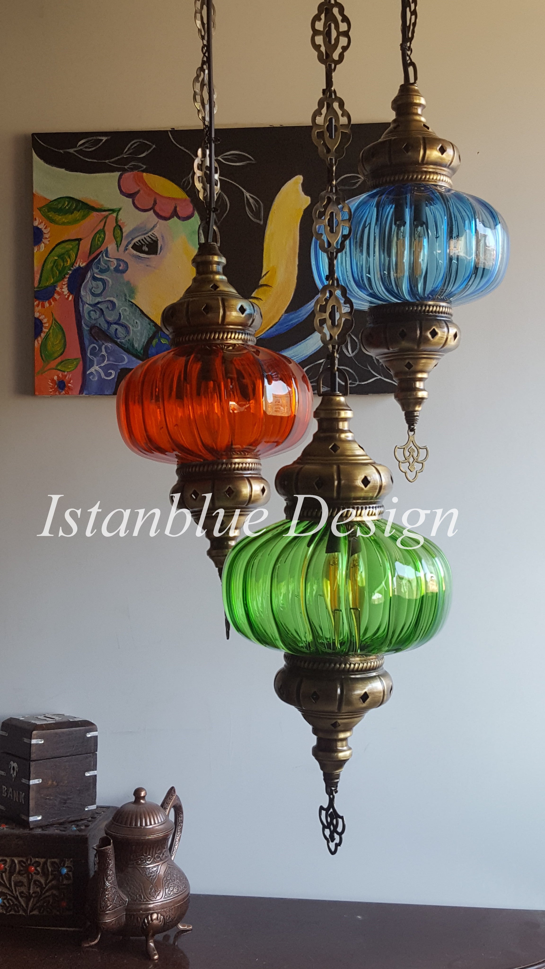 Ottoman Ribbed Globe Turkish Lazer Cut Chandelier 3 Globe