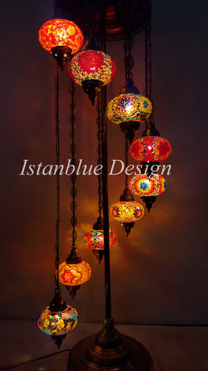 Turkish Handmade Mosaic 9 Globe Floor Lamp Large Globes - Yaz