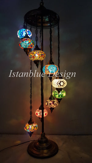 Turkish Mosaic 9 Globe Floor Lamp Large Globes - Ilk Bahar