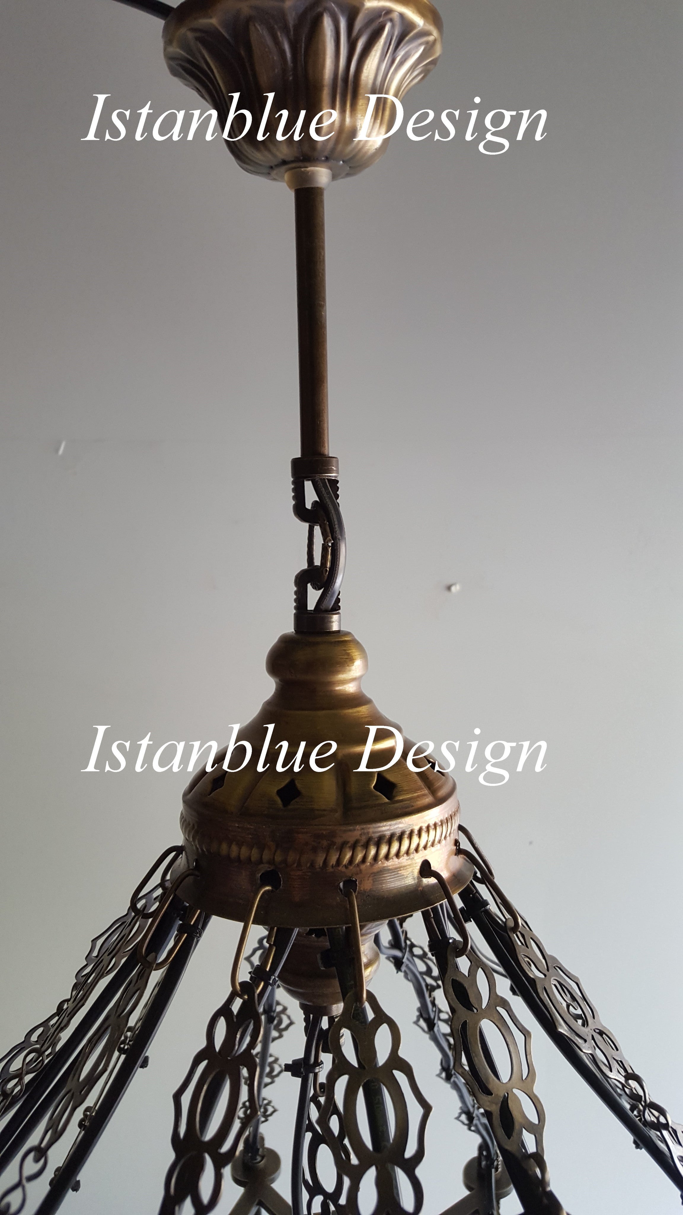 Ottoman Tear Drop Turkish Lazer Cut Chandelier 16 Globe Large Multı-Color