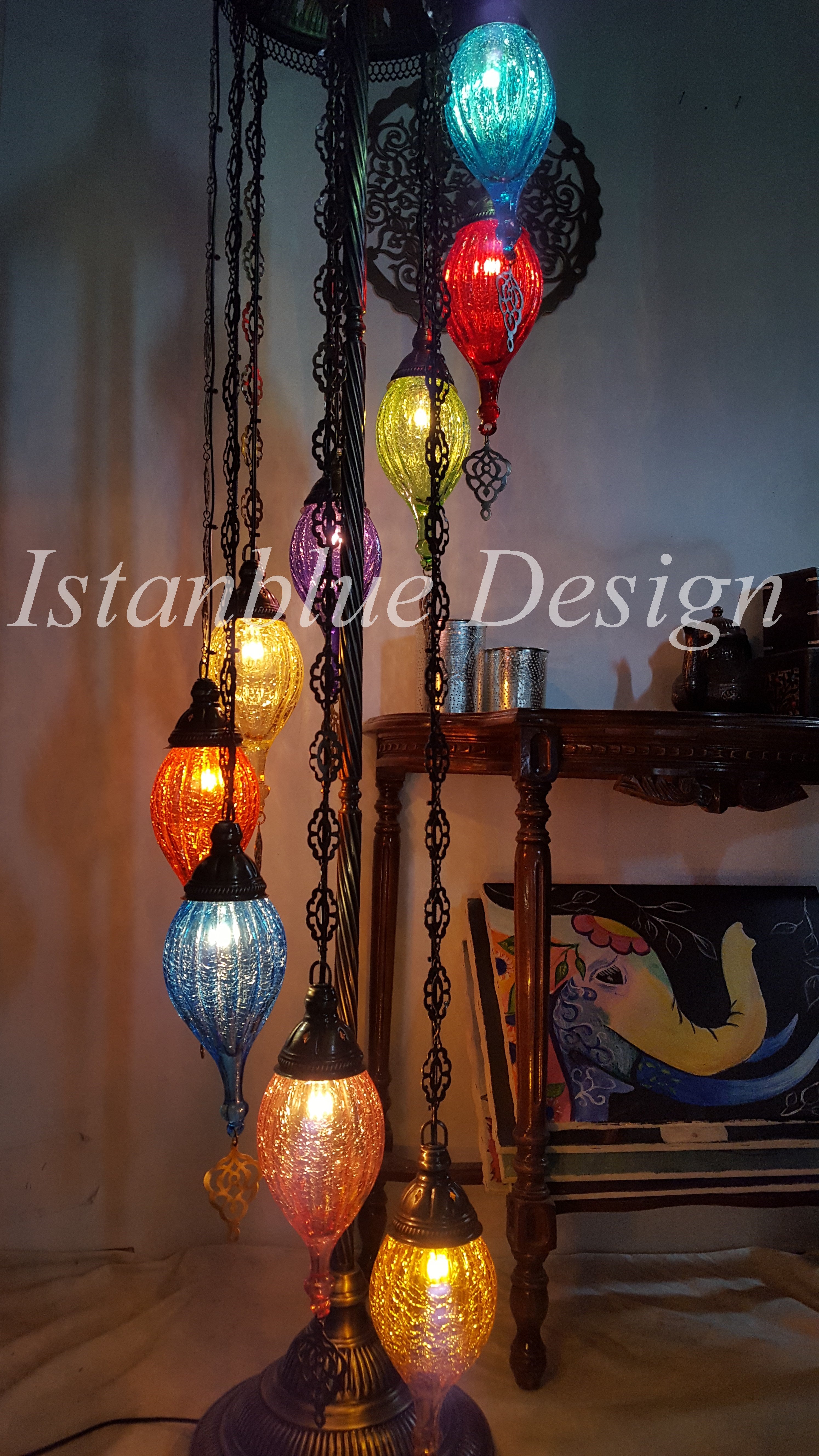 Turkish Handmade Teardrop 9 Globe Floor Lamp - Tulip