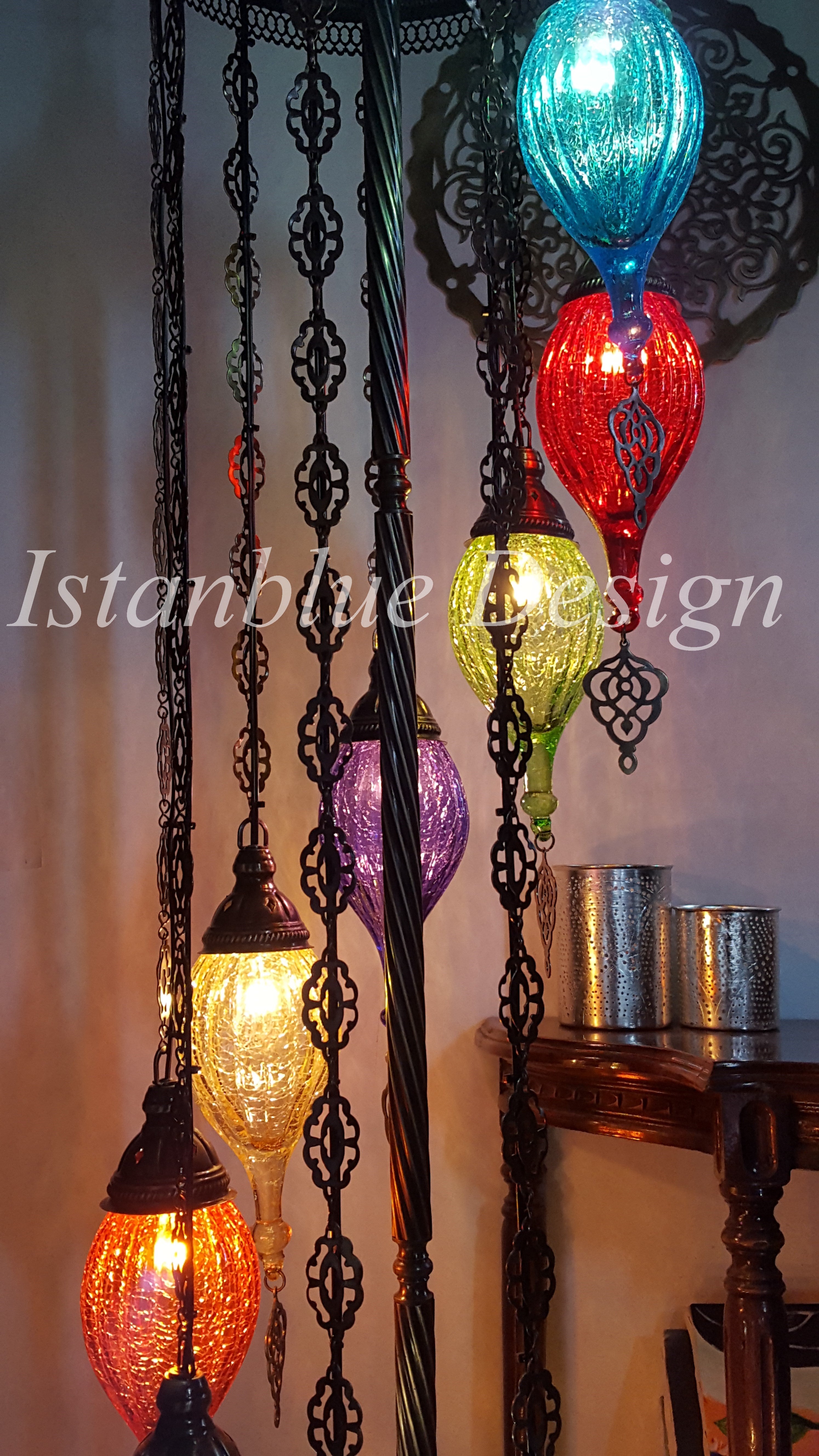 Turkish Handmade Teardrop 9 Globe Floor Lamp - Tulip