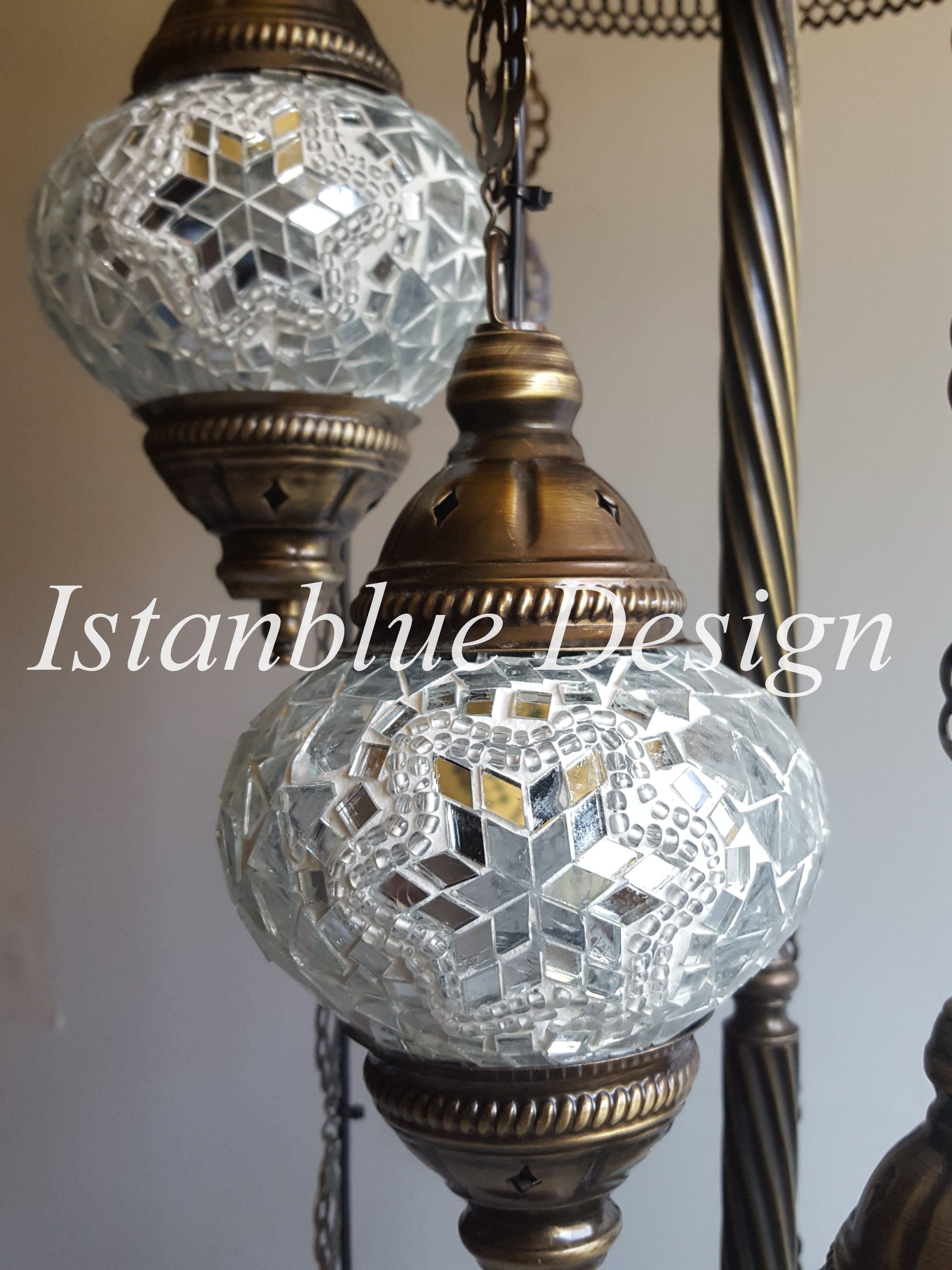 Turkish Handmade Mosaic 9 Globe Floor Lamp - Beyaz