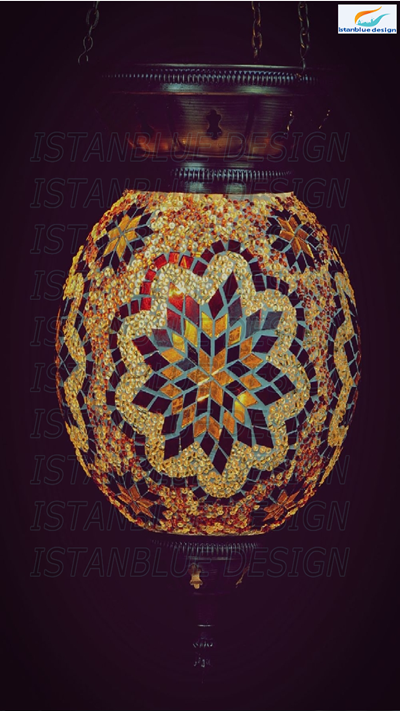 10 inch Large (ROUND) Turkish Moroccan Hanging Glass Mosaic Lamp Lighting