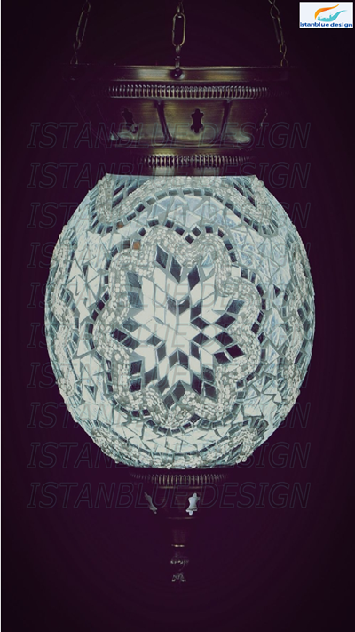 10 inch Large (ROUND) Turkish Moroccan Hanging Glass Mosaic Lamp Lighting