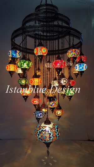 Stunning Turkish Mosaic Chandelier 35 Globe - Golden Horn