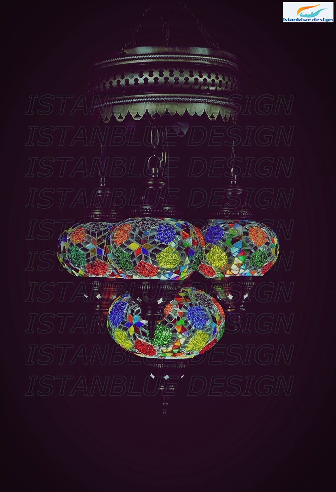 Turkish Handmade Mosaic 4 Globe Sultan Chandelier - Papatya