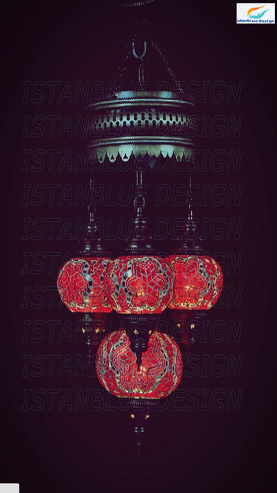 Turkish Handmade Mosaic 4 Globe Sultan Chandelier - Gul