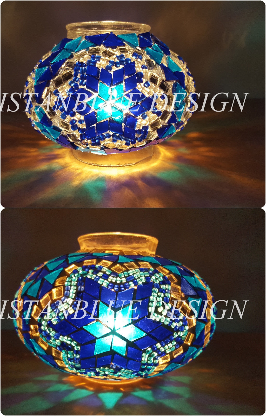 Turkish Handmade Mosaic 4 Globe Sultan Chandelier - Mavi