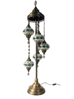 Turkish Handmade Mosaic 5 Globe Floor Lamp - Emerald