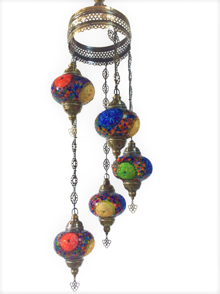 Turkish Handmade Mosaic 5 Globe Spiral Chandelier