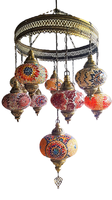 Turkish Handmade Mosaic 11 Globe Chandelier -  Melez