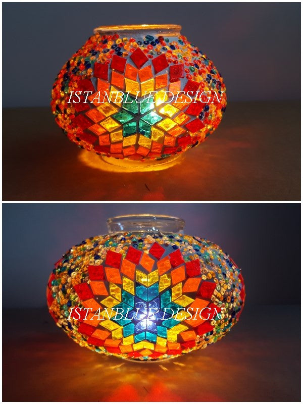 Turkish Handmade Mosaic 7 Globe Sultan Chandelier - Fire Flower